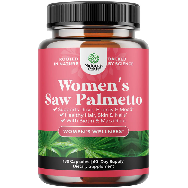 Extra Strength Saw Palmetto for Women - DHT Blocker Restoring Hair Vitamins for Hair Health - 500mg Pure Saw Palmetto Capsules with Maca Root & Biotin for Stronger Healthier Looking Hair 180 Count 180 Count (Pack of 1)