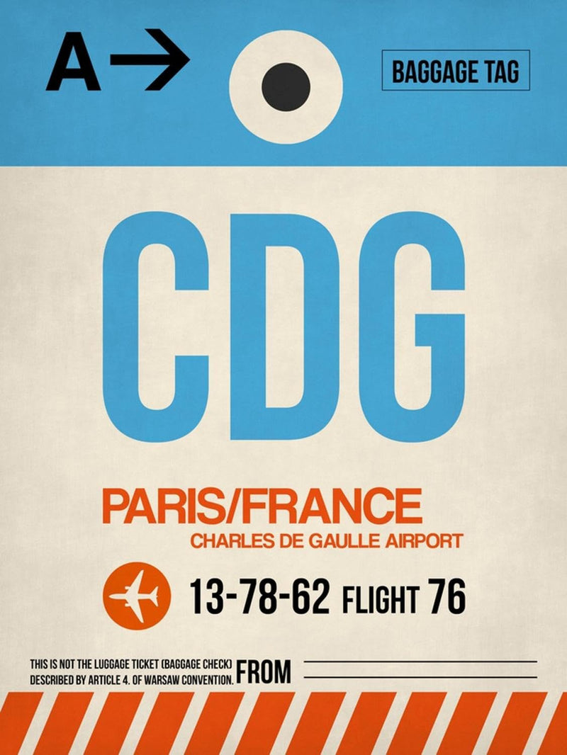 ART.COM Wall Art Print CDG Paris Luggage Tag 2 by NaxArt, 24" x 32" Unframed 32L" x 24W" Print Only