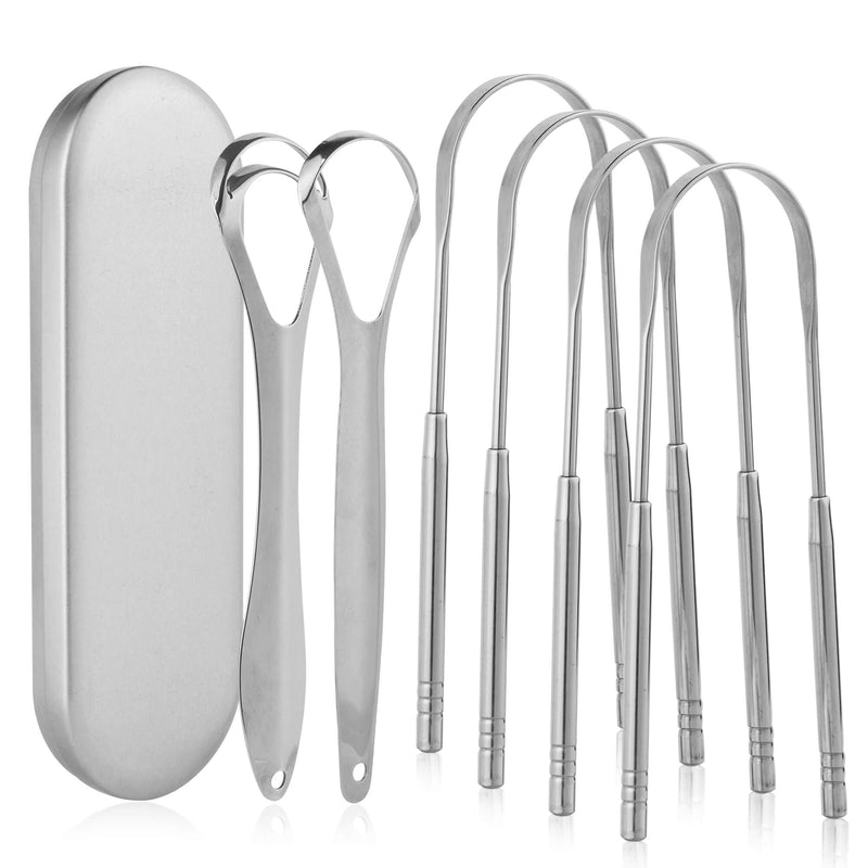[Australia] - 6 Pack Tongue Scraper - Reusable & Easy to Clean Tongue Scrubber with Travel Case for Adults & Kids - Medical-Grade 100% Stainless Steel Tongue Cleaner for Fresh Breath & Oral Care Silver 6 Pack 