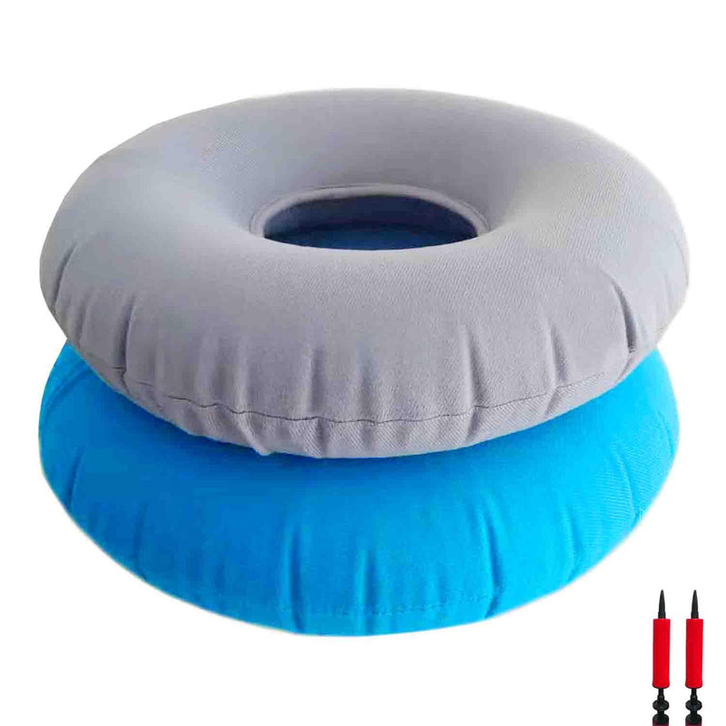 [Australia] - 2 Pack Inflatable Donut Cushion for Tailbone Pain, Hemorrhoidal Donut Pillow, Round Donut Pillow for Sitting, Home, Car or Office Chair (15" Light Blue & Gray) 