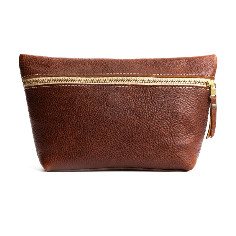 Portland Leather Goods Makeup Bag – Travel Friendly Cosmetic Bag with Zipper Closure for Organizing Makeup & Toiletries – Handmade from the Finest Full-Grain Hides – Extra Large, Nutmeg