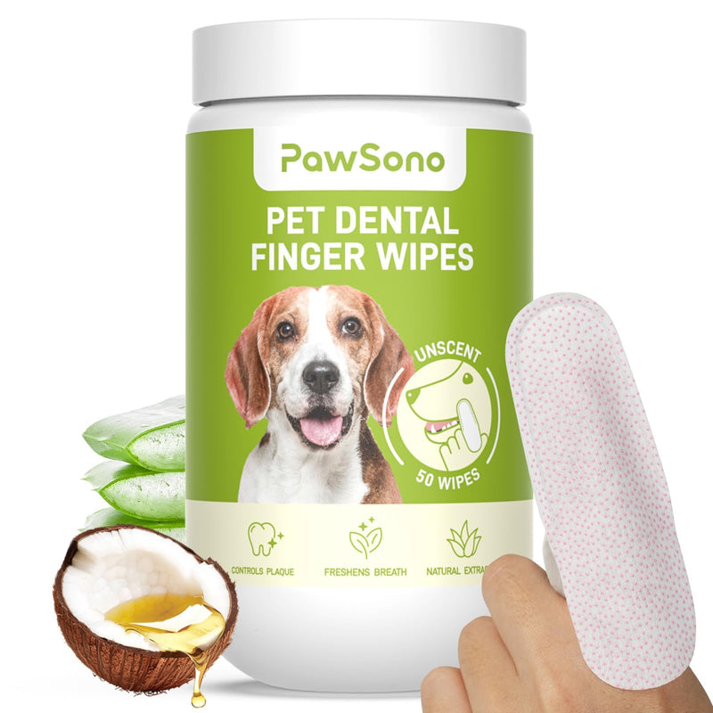[Australia] - Dog Teeth Cleaning Wipes, Fresh Breath Pet Dental Finger Wipes for Dogs & Cats, Dog Dental Wipes Teeth Wipes, Lick-Safe Pet Toothbrus for Easy Removal of Tartar Buildup, Unscented - 50 PCS 