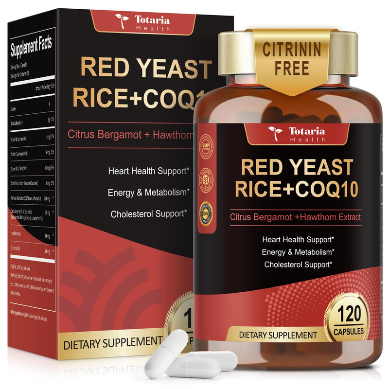[Australia] - Red Yeast Rice 2,000mg with CoQ10 Supplement - Citrinin Free Extract Red Yeast Rice Capsules with CoQ10 100 Plus Citrus Bergamot - Cholesterol Lowering Supplements 3rd-Party Tested Vegan Non-GMO 120 Count (Pack of 1) 