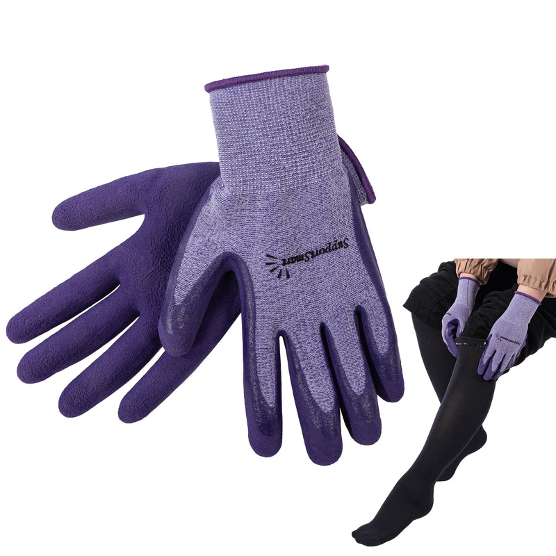 [Australia] - Donning Gloves for Compression Stockings - Tear-Resistant, Reusable, Lining Latex-Free - Easy Donning & Doffing for Compression Socks, Knee-Highs & Thigh-Highs - Purple, 1 Pair (XS-L) 