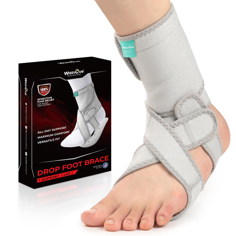 Welnove Drop Foot Brace with Arch Support, AFO Ankle Brace for Walking, Relieves Instability of Lower Limbs by Foot Drop, MS, TBI, Spinal Cord Injury, Cerebral Palsy (Right, Grey)