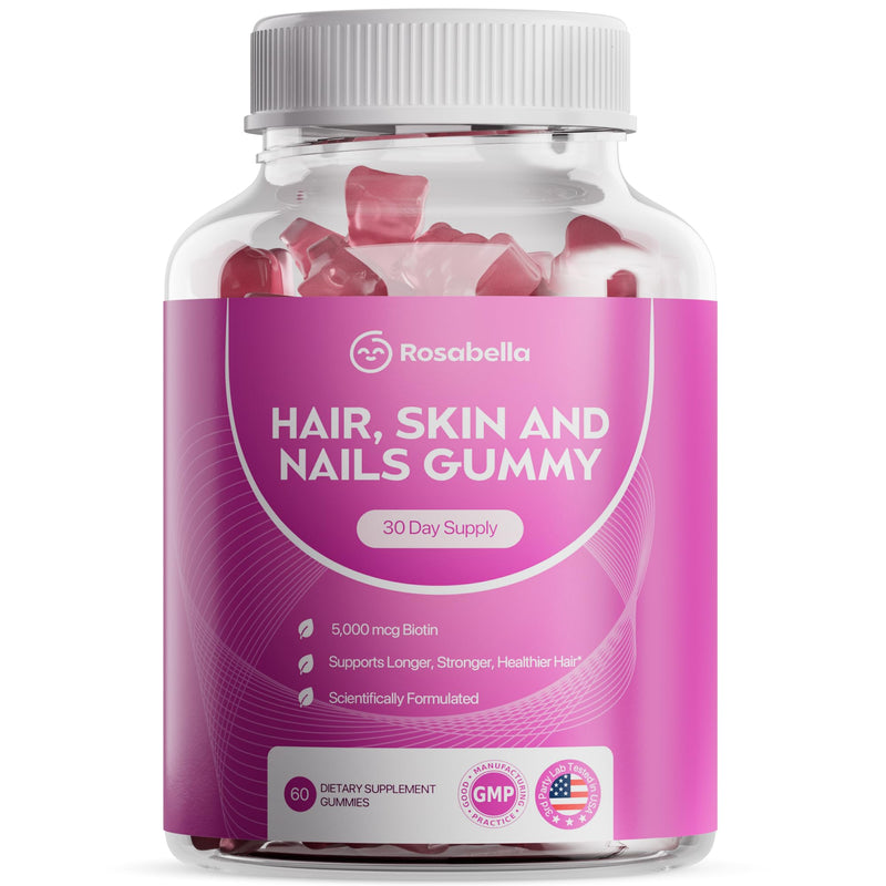 Rosabella Hair Growth Gummies for Women & Men – Vegan Hair Gummies with 5000mcg Biotin – Hair Vitamins for Strong, Healthy-Looking Hair – Gummy Biotin Supplement – 60 Count 60 Count (Pack of 1)