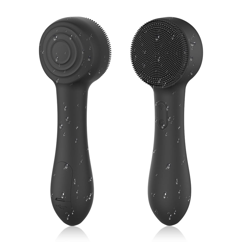Facial Cleansing Brush Silicone Face Scrubber Waterproof Rechargeable Exfoliator Massage Device for Men & Women, Deep Pore Cleansing, Exfoliating, Removing Blackhead Electric Face Scrub Brush (Black) Black