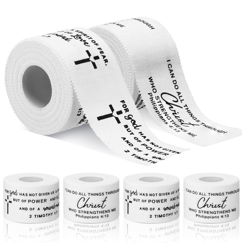 Geiserailie 4 Pcs Cross Tape Christian Athletic Tape Sports Wrist 1.5 in x 25ft Jesus Cotton Religious Bible Verse for Gymnastics First Aid Injury Soccer Football Baseball Boxing Church Gifts