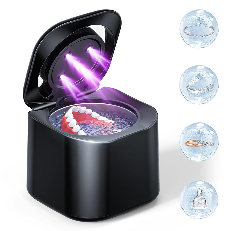 [Australia] - Ultrasonic Retainer Cleaner, 48kHz Retainer Cleaner Machine for Dentures, Night Mouth Guards, Jewelry, Aligner, Braces, 30W Dental Cleaning Pod with Digital Timer, 180ML, Dual Cleaning Mode 