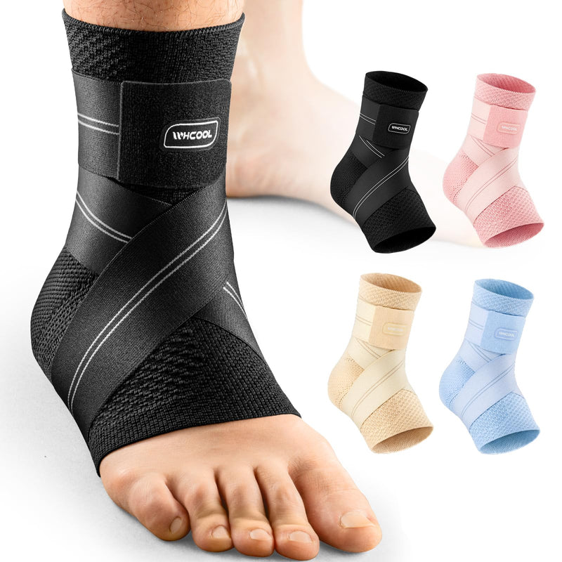 Flat Knitting Ankle Brace For Women&Men, 7-Zone Dynamic Compression Sleeve w/Flex Strap,Foot Support For Sports, Sprained Ankle, Achilles Tendonitis, Plantar Fasciitis Relief(Pack of1)M, Black