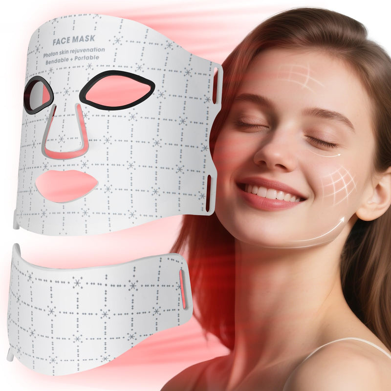 [Australia] - Red Light Mask for Face and Neck - Facial Skin Care Device, Portable, Lightweight, Rechargeable and Ergonomic Design for Home (White) White 