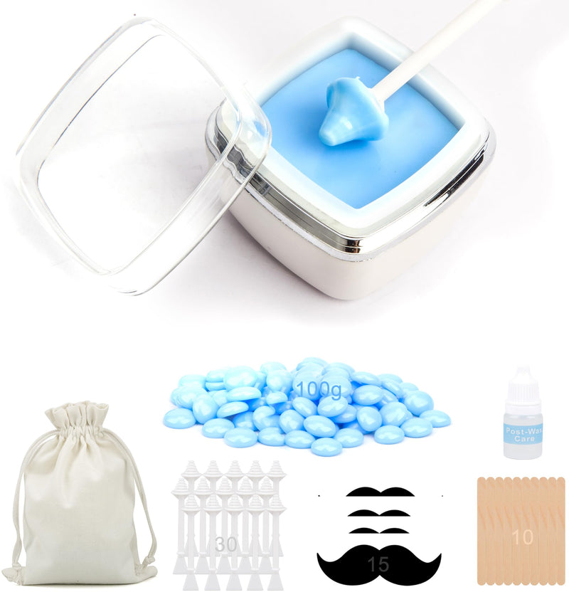 Nose Wax Kit - Portable Wax Warmer for Hair Removal with 100g Bens, 10 Applicators, 30 Nose Hair Sticks 1 Silicone Pots, Melt Warmer Waxing Kit for Women and Men - White
