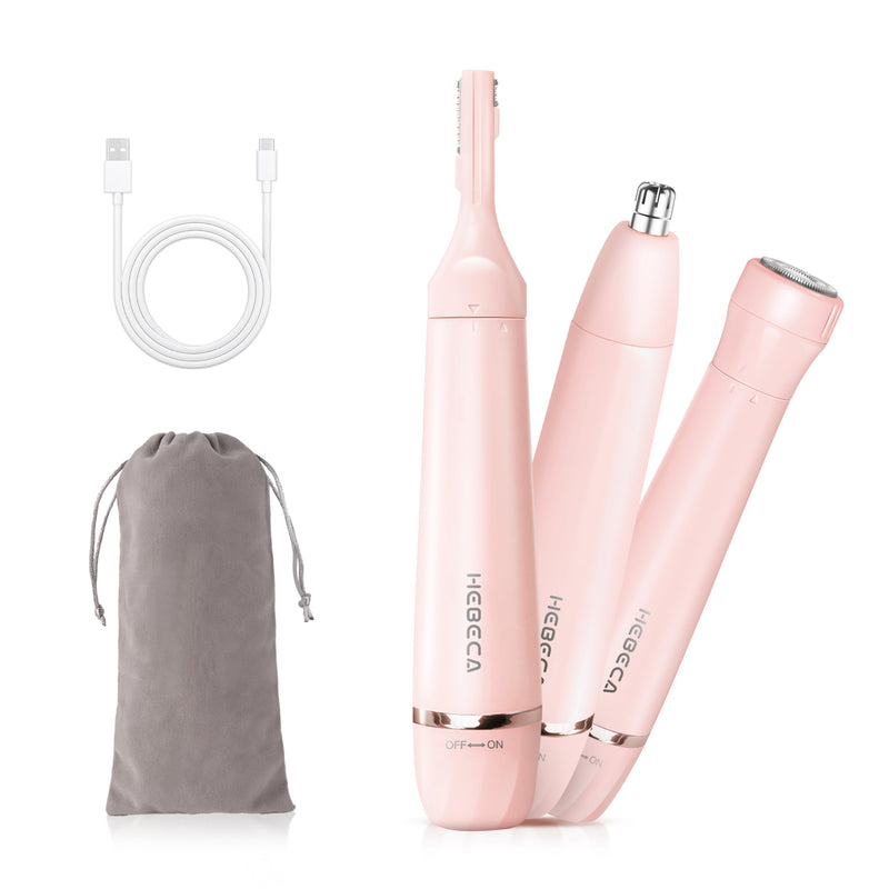Nose Hair Trimmer for Women, 3in1 Electric Eyebrow Trimmer Waterproof Facial Hair Removal Rechargeable Hair Shaver Razor for Nose Ear Eyebrow Peach-Fuzz Lips Chin FT3001 Pink