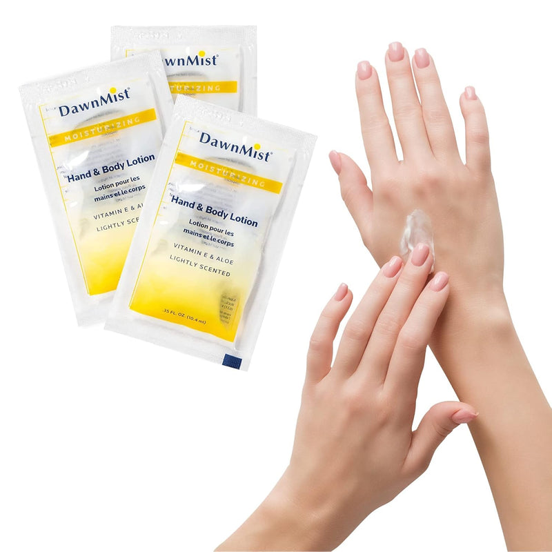 DawnMist Dukal Moisturizing Lotion - 20 Pack, Hand & Body, Aloe & Vitamin E, Coconut Fragrance, 0.35 oz Single-Use, Alcohol-Free 0.35 Fl Oz (Pack of 20)