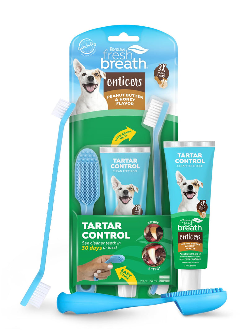 [Australia] - TropiClean Fresh Breath Oral Care Kit - Soft Bristle Finger Toothbrush - Dog Tooth Brushing Kit - Peanut Butter and Honey Flavor Dog Toothpaste 