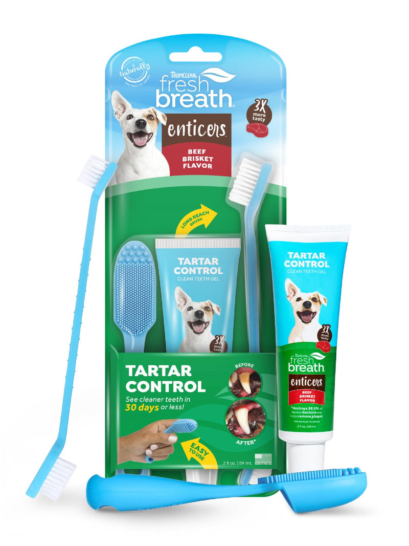 [Australia] - TropiClean Fresh Breath Oral Care Kit - Soft Bristle Finger Toothbrush - Dog Tooth Brushing Kit - Beef Brisket Flavor Dog Toothpaste 