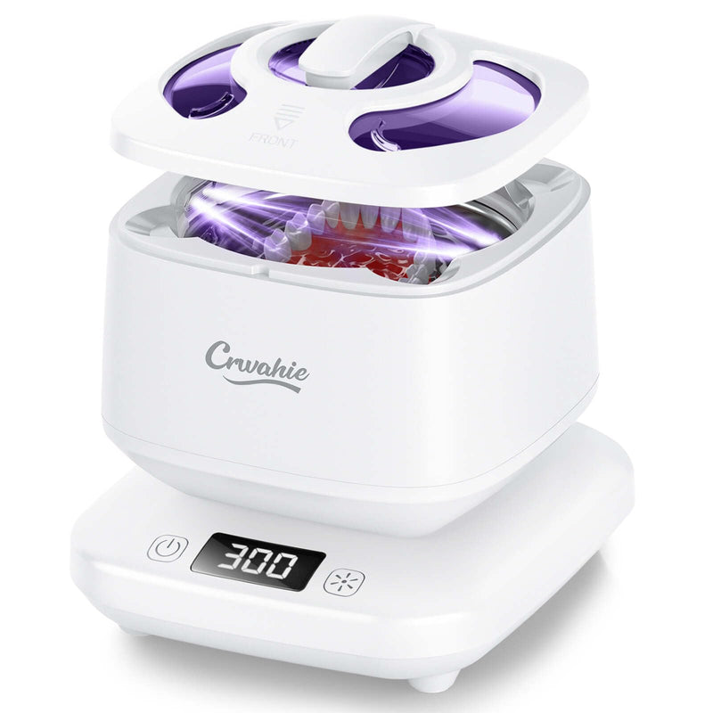 [Australia] - Ultrasonic Retainer Cleaner, Detachable 45kHz Retainer Cleaner Machine 3 Modes Dental Cleaning Pod with Visible Window Digital Timer for Mouth Guard, Dentures, Aligner, Braces, Jewelry - White 