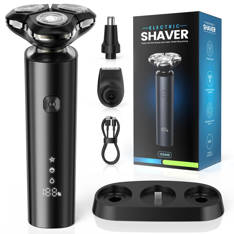 [Australia] - Electric Razor for Men, 2025 Magnetic Electric Shavers, IPX7 Waterproof Wet/Dry Mens Shaver, Smart LED Display & All-in-One Charging Base with Trimmers 