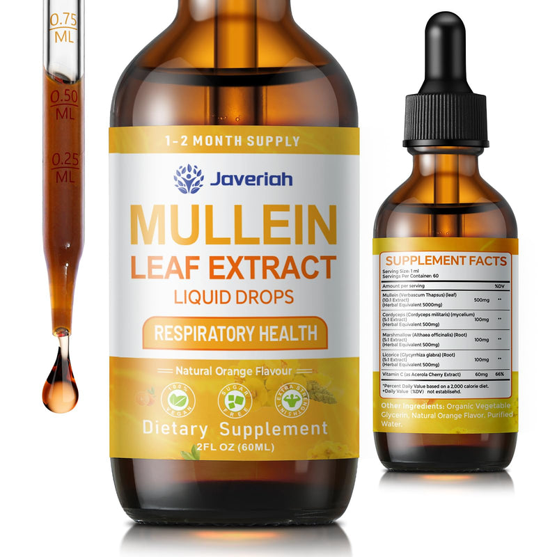 [Australia] - Mullein Drops for Lungs Cleanse - Cordyceps, Marshmallow Root & Licorice Root Extract, Respiratory Herbal Supplement with Mullein Leaf Extract for Immune Support & Bronchial Cleanse, 2 Fl Oz 1 Pack 
