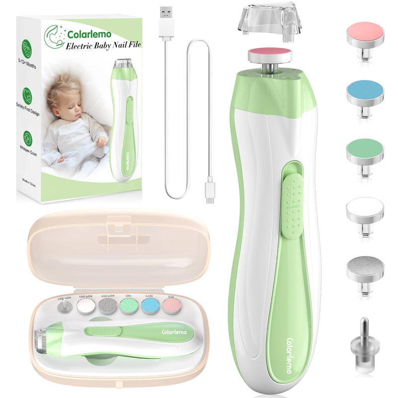 [Australia] - Rechargeable Baby Nail Trimmer Electric Baby Nail File, 15-in-1 Safe & Easy Nail Clippers Filer Buffer Kit with Dust Cover LED Light for Newborn Infant Toddler Adult Toes Fingernails, Green Baby Green 