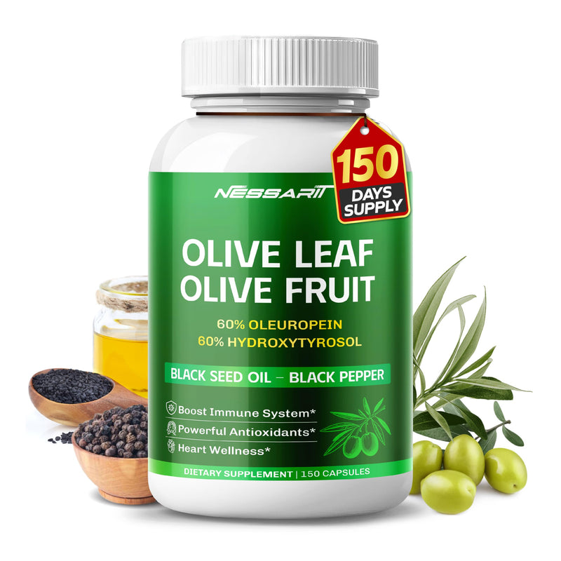 [Australia] - Olive Leaf & Olive Fruit 9,100mg with 60% Oleuropein & 60% Hydroxytyrosol ‚Äì Plus Black Seed Oil & Black Pepper ‚Äì 150 Capsules ‚Äì Made in USA 150 count (Pack of 1) 