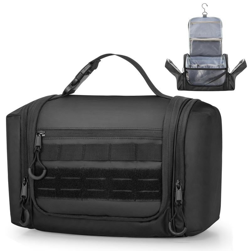 Hanging Toiletry Bag for Men, Tactical Dopp Kit Toiletry Travel Bag | Camping Shower Bag with Hanging Design, Multiple Storage Pockets, Dopp Kit Hygiene Organizer Bag for Outdoor Black