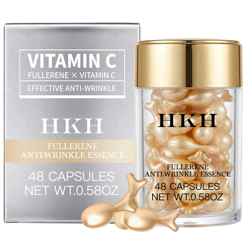 Vitamin C Face Serum Capsules Oil - HKH Vit C with Vitamin E Serum Capsules - Evens Skin Tone & Reduces Fine Lines Skincare - 48 Travel-Friendly for Smoothing Moisturizing Skin - with Scissors Vitamin C (plant-based)