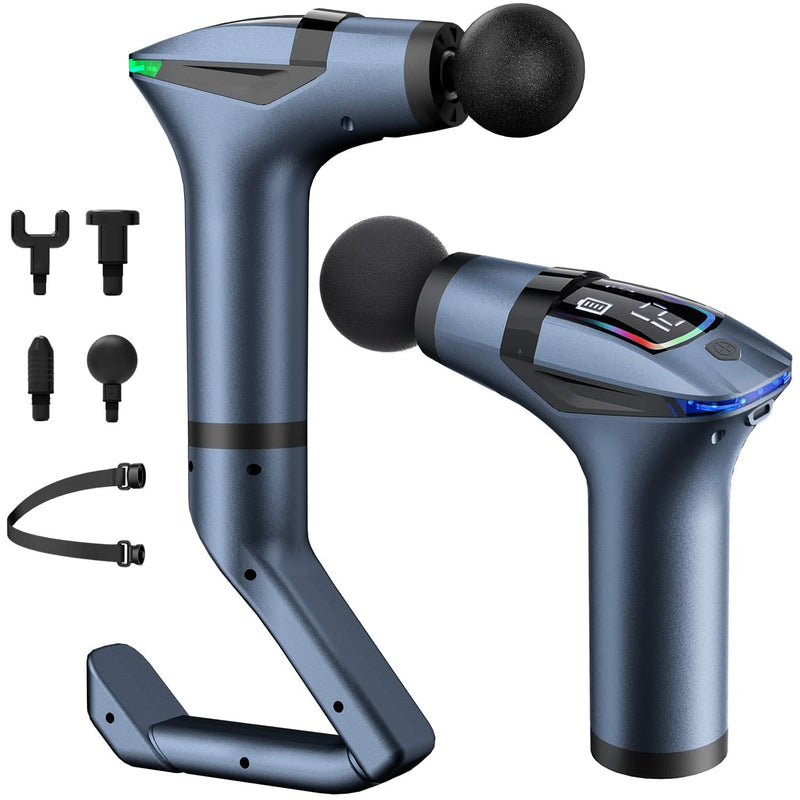[Australia] - Massage Gun Deep Tissue with Muscle Massager Belt for Relaxation with Extended Handle 3-In-1 Back Massager for Pain Relief, 12 Speed Levels & 4 Replaceable Heads for Athletes, Gym Recovery and Seniors 