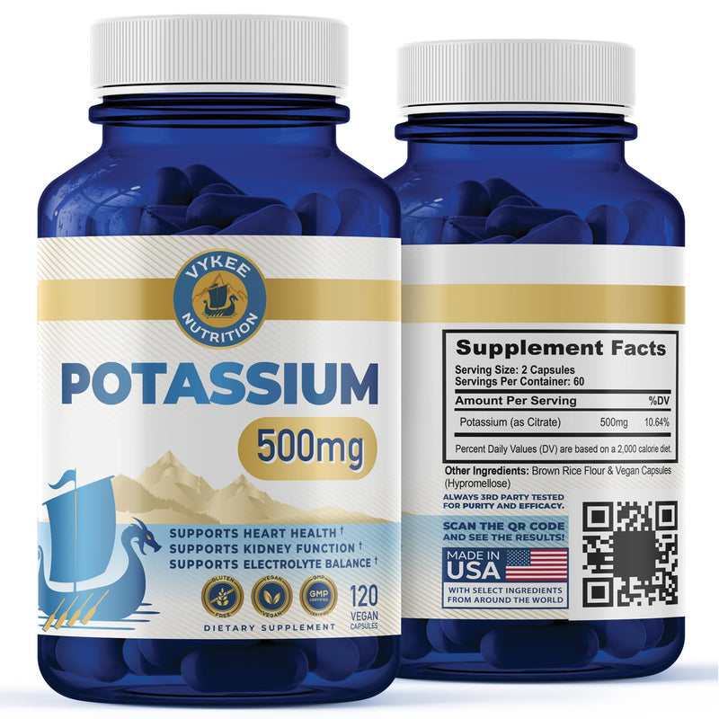 [Australia] - Potassium Citrate Capsules ‚Äì High-Potency 500mg Potassium Per Serving | Supports Muscle Function, Electrolyte Balance & Heart Health | Vegan, Non-GMO| 1 Bottle, 120 Capsules 