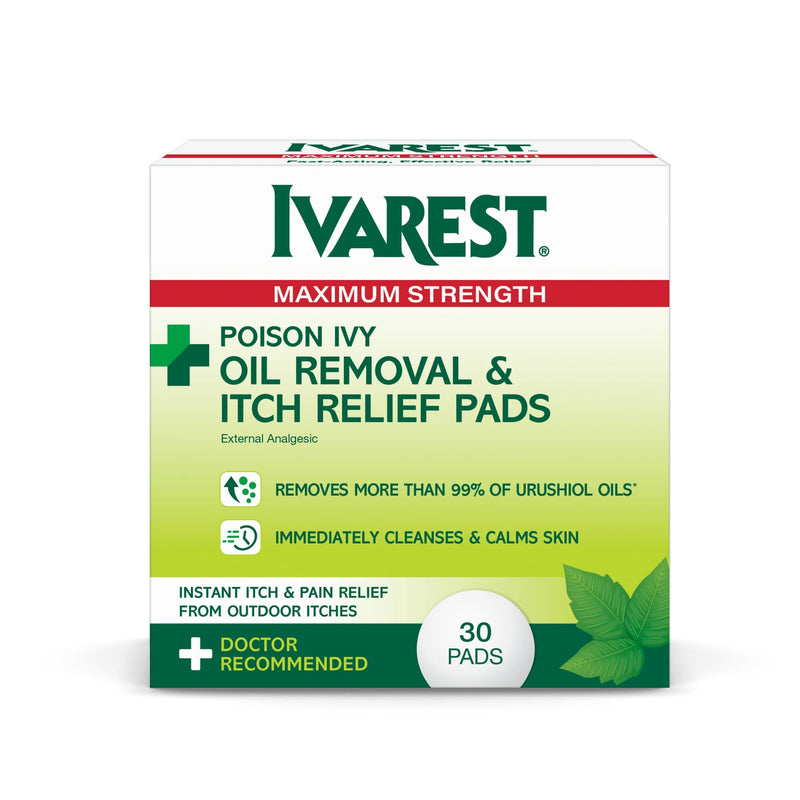 [Australia] - Ivarest Poison Ivy Oil Removal and Itch Relief Pads, 30 Count, Poison Ivy Wipes, Max Strength, Poison Plant and Insect Bite Relief, Poison Ivy, Oak, Sumac Treatment, Anti-Itch, Medicated, 30 ct. 