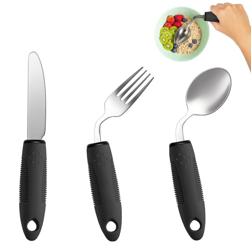 [Australia] - 3-Piece Adaptive Utensils Set - 42° Angled Parkinsons Utensils, 2.5 oz Weighted Utensils for Tremors and Parkinsons Patients, Easy Grip Weighted Silverware for Hand Tremors (Left-Handed) 