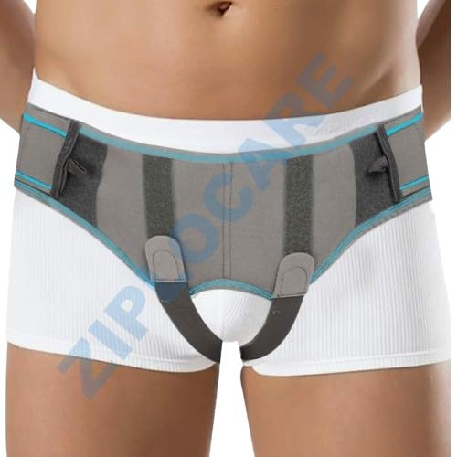 Hernia Belt for Men Post Surgery| Single Inguinal Hernia Pain Relief |Truss Support Brace with 2 Removable Compression Pads (Gray, Large) Gray