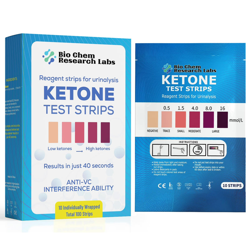 [Australia] - Ketone Test Strips, Premium Grade 100 Keto Test Strips in 10 Resealable Pouches - Urine Test Strips, Ketosis Test Strips Urine, Keto Strips, Ketone Urinalysis Test Strips, Ketones Test Kit 