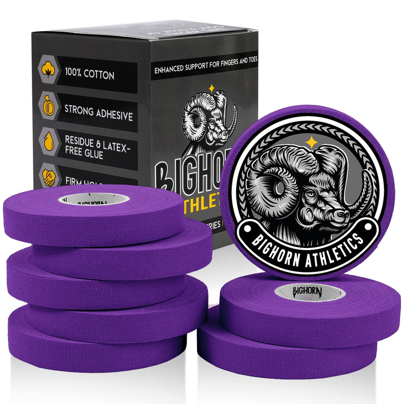 Bighorn Athletics Jiu Jitsu Finger Tape, Rock Climbing Tape | Multipurpose for Sports & Injuries: MMA, Volleyball, Football, Basketball, Tennis, Golf, Hands & Toes, 0.5-Inch x 45-feet, 8-Rolls, Purple