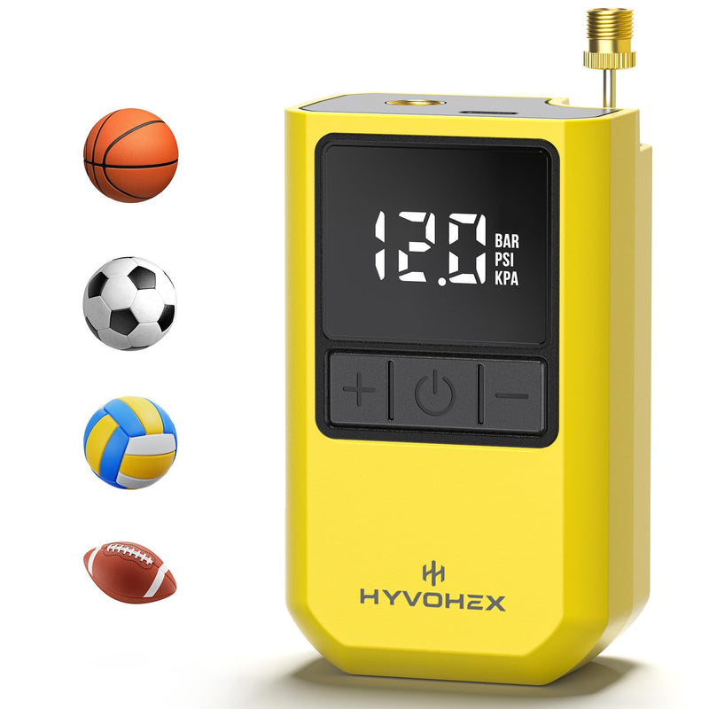 [Australia] - Ball Pump for Sports Balls, Portable Electric Basketball Pump Ultra Fast Inflation, with Digital LED Display Air Pump for Balls, Preset Pressure with Ball Needle for Soccer, Volleyball Yellow 