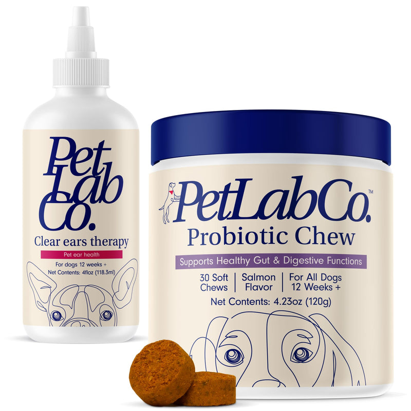 PetLab Co. - Gut & Ear Health Bundle: Probiotics for Dogs, Support Gut Health & Seasonal Allergies, & Ear Cleaner for Dogs, Supporting Yeast & Healthy Ear Canals - Easy to use Formulas - PawsPlanet Australia