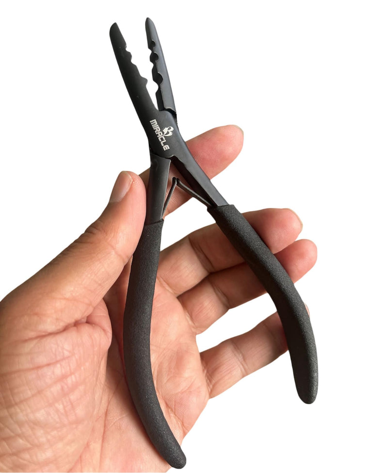 [Australia] - Professional Hair Extension Pliers 7" – Microlink Beads Remover & Weft Extension Tool | Stainless Steel Hair Styling Accessory for Salon & DIY Extensions – 2 Hole, Black By MIRACLE Large Black 