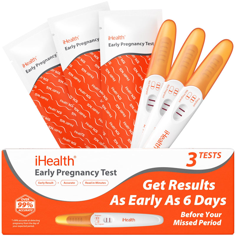 iHealth Early Pregnancy Tests, Early Detection at Home Pregnancy Test, 3 CT | hCG Test with 3-5-min results, Long Grip Handle for Easy Sampling, High Sensitivity, 3 individually sealed strips 3 Pack