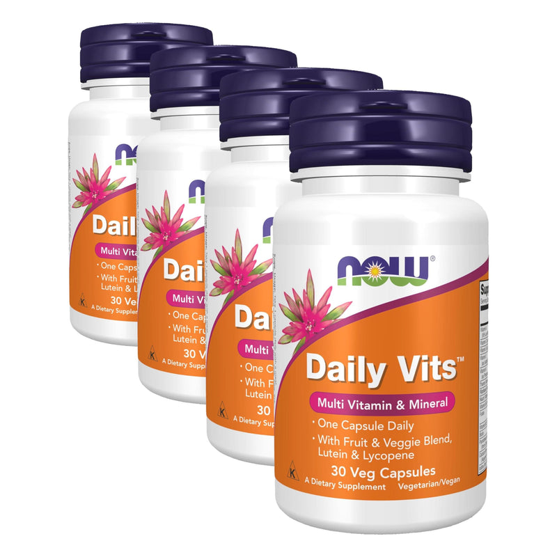 NOW Foods Supplements, Daily Vits™with Fruit & Veggie Blend, Lutein and Lycopene, 30 Veg Capsules (Pack of 4) 30 Count (Pack of 4)