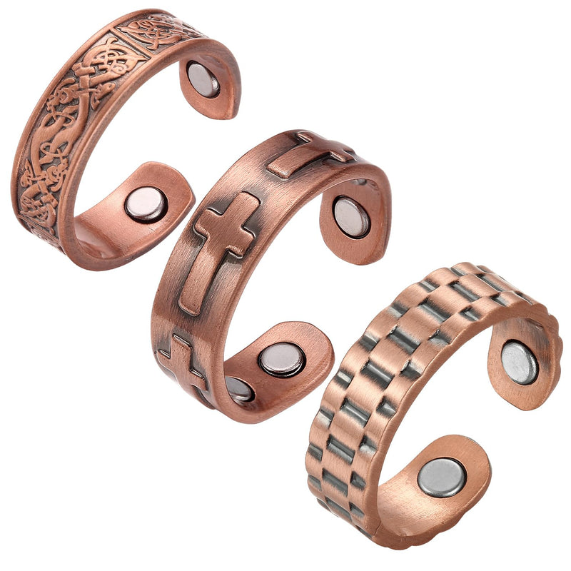 [Australia] - 3 Copper Rings for Men Women, 99.9% Pure Copper Magnetic Rings, Adjustable copper095 