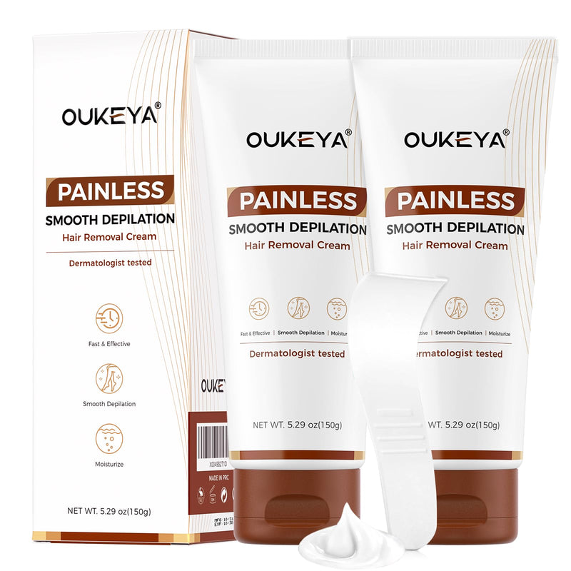 [Australia] - OUKEYA 2PACK, Hair Removal Cream for Women & Men Sensitive Skin, Natural Extracts Depilatory Cream for Bikini Line Legs Arms Underarms, Dermatologically Tested Painless Hair Remove Gel with Tool 5.29 Ounce (Pack of 2) 