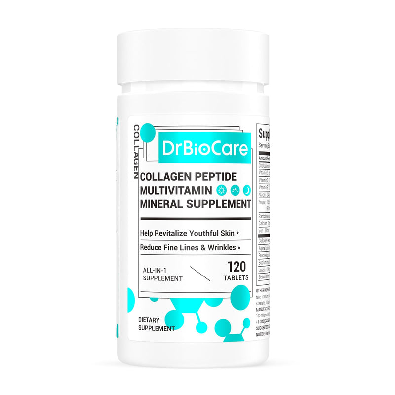 DrBioCare Collagen Peptides for Women, Beauty Vitamin & Mineral Supplement,Contains Vitamin D3, Probiotics for Women & Collagen Peptides,Vitamin E,Vitamin B Complex - Made in USA - 120 Tablets Unflavored 120 Count (Pack of 1)
