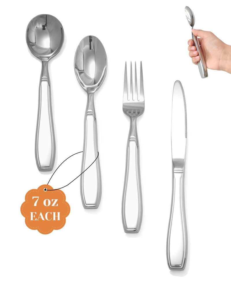 [Australia] - 4-Piece Weighted Utensils for Tremors and Parkinsons (7 oz Each) - Weight Silverware for Hand Tremors, Weighted Utensils for Hand Tremors, Adaptive Utensils for Elderly Stainless Steel – 7 Oz 