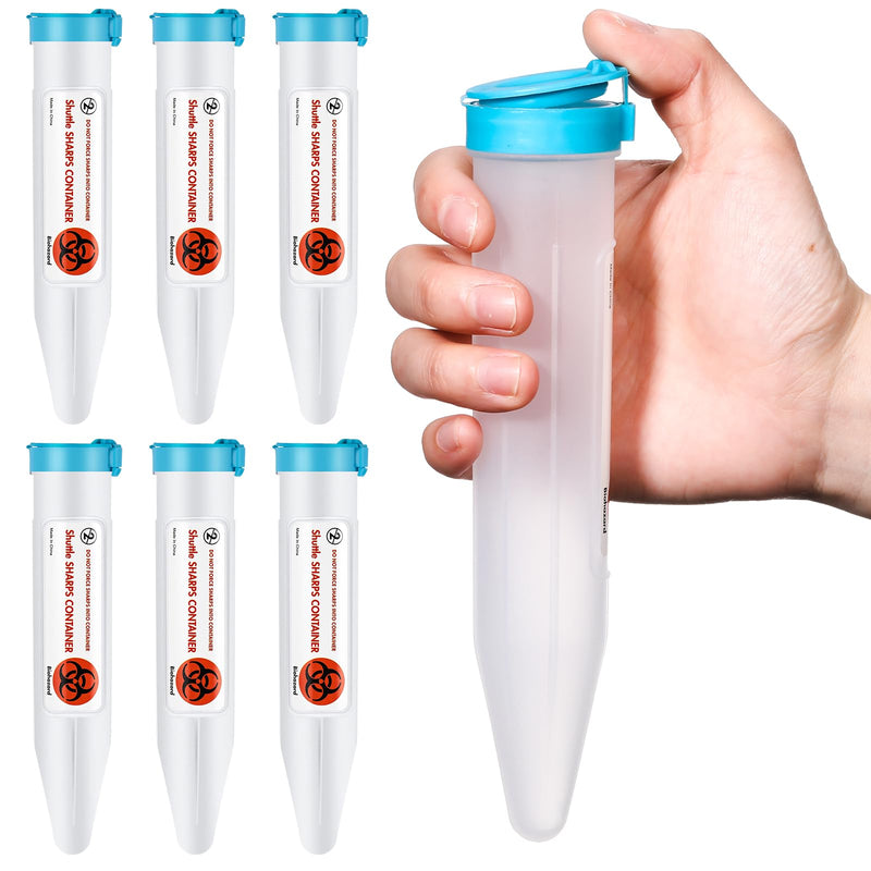 [Australia] - 6 Count Single Use Travel Sharps Containers Transportable Small Disposal Sharps Containers with Locking Mechanism for Needles Syringes (Blue) Blue 6 