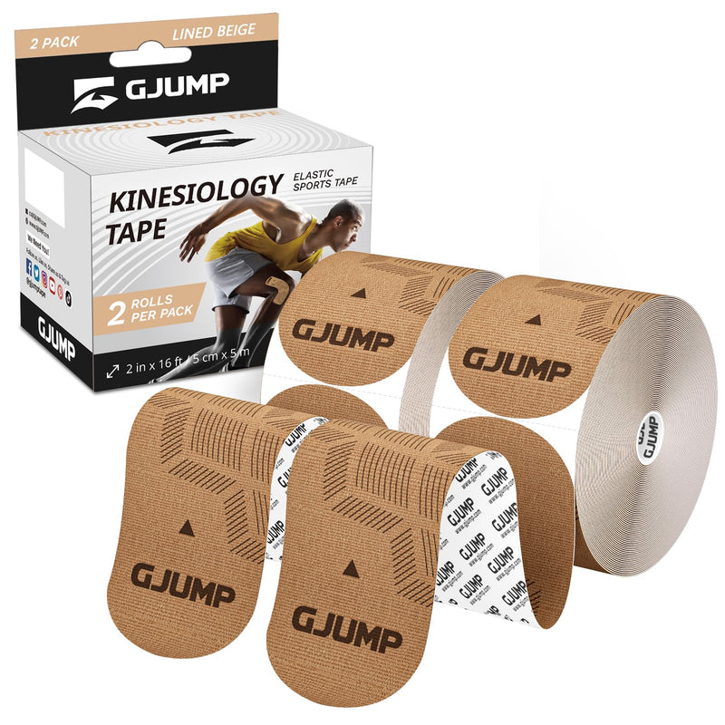 [Australia] - Kinesiology Tape, 40 Count Precut Strips 2 Rolls, Original Cotton Elastic Athletic Tape for Muscle Strain Relief & Joint Support, Waterproof & Breathable Sports Tape for Support and Recovery Beige 