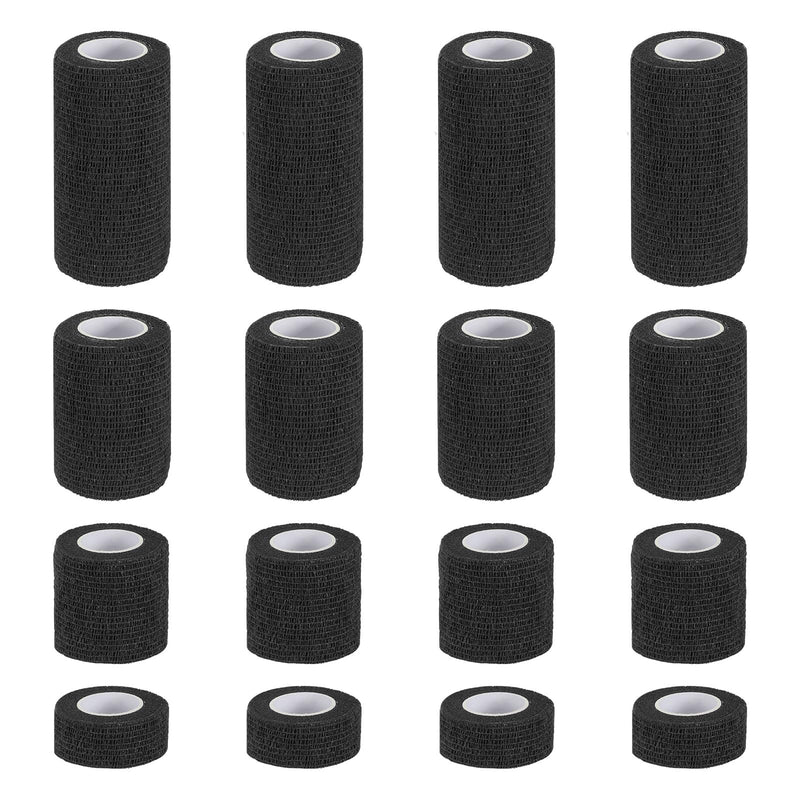 PATIKIL 1"/2"/3"/4" Self Adhesive Bandage Wrap, 16 Pcs 5 Yard Elastic Self Breathable Self Adherent Wrap Tape for Stretch Athletic Sports Wrist Ankle Outdoor Tape, Black