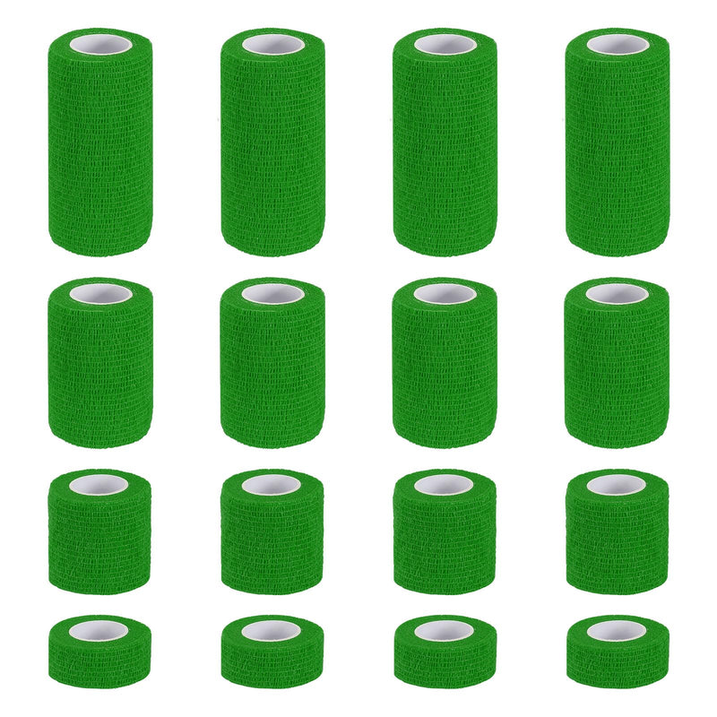 PATIKIL 1"/2"/3"/4" Self Adhesive Bandage Wrap, 16 Pcs 5 Yard Elastic Self Breathable Self Adherent Wrap Tape for Stretch Athletic Sports Wrist Ankle Outdoor Tape, Emerald Green
