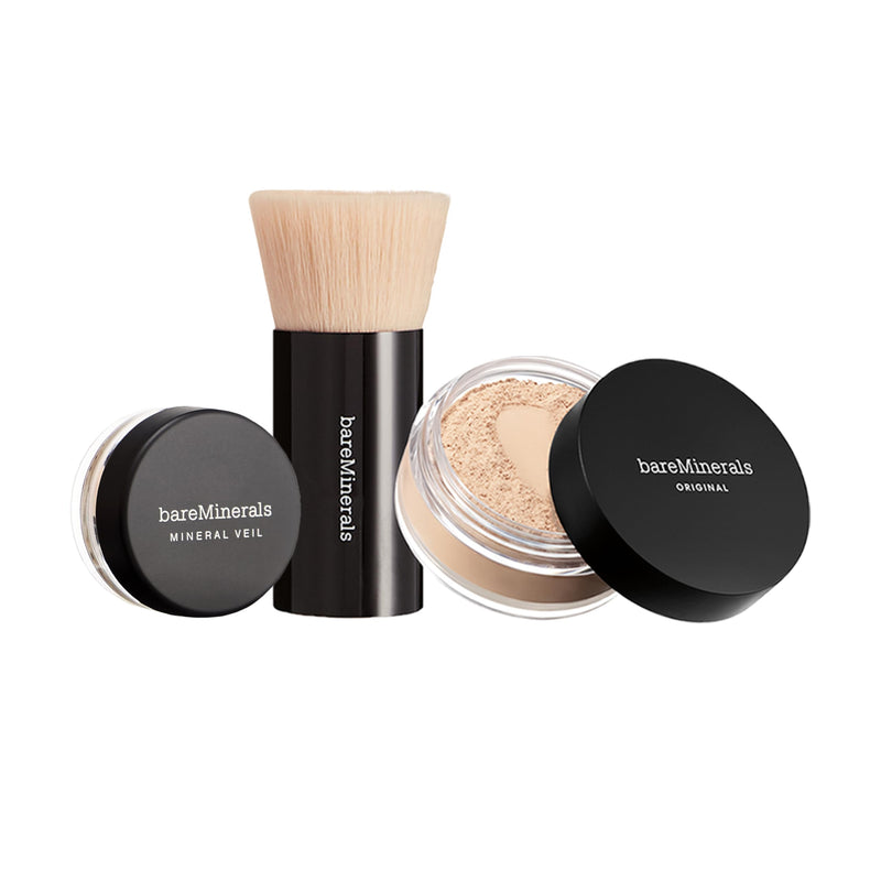 [Australia] - bareMinerals Original Get Started Kit, 3-Piece Makeup Set Includes Full-Sized Original Loose Mineral Foundation SPF 15, Travel-Sized Beautiful Finish Brush & Original Mineral Veil Setting Powder AD Medium Beige 