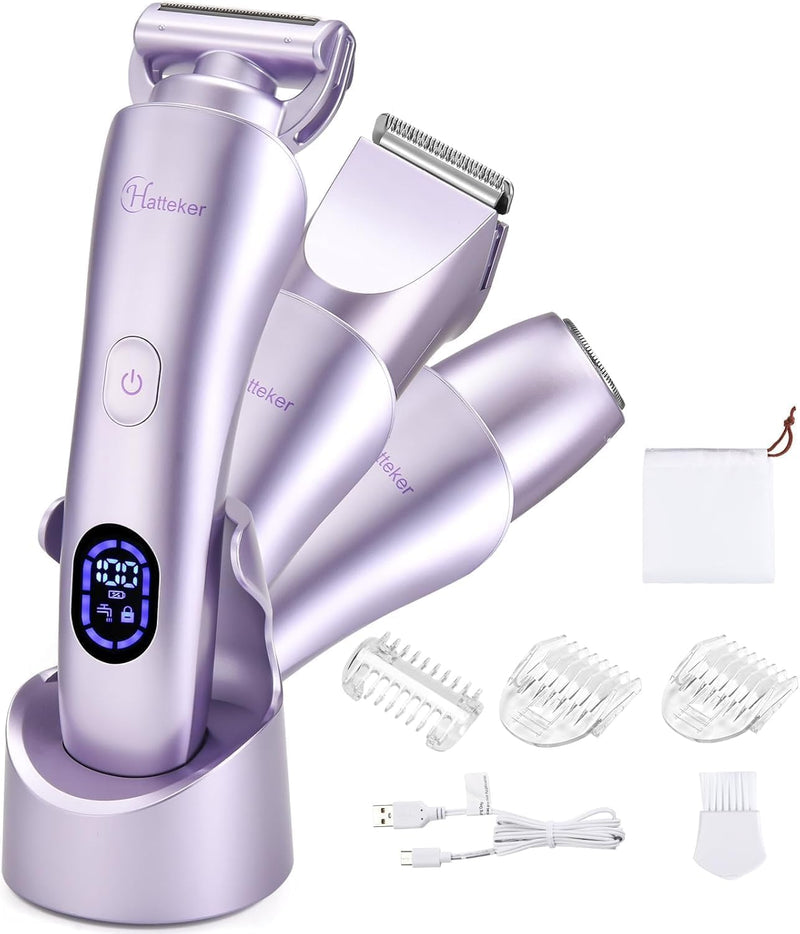 [Australia] - Hatteker Women's Electric Shaver Bikini Trimmer Hair Trimmer for Women LED Display Electric Razor for Legs Bikini Underarm Public Hairs Led Display IPX7 Waterproof Gift for Women (Purple) Purple 