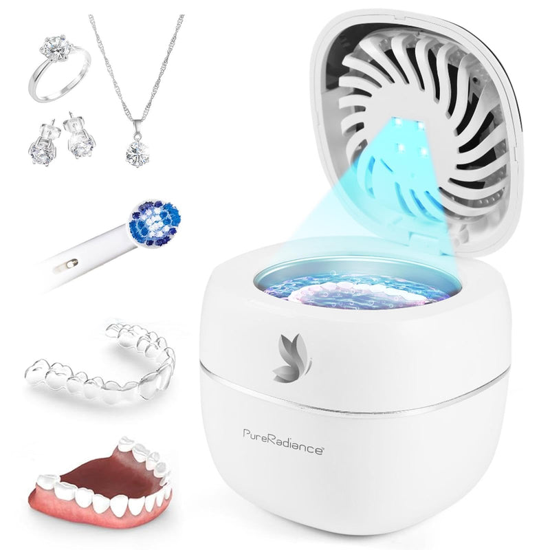 [Australia] - Ultrasonic Retainer Cleaner with Dryer Fan, 45kHz, 3 Cleaning & Drying Modes, 180ml Capacity – Ideal for Retainers, Aligners, Night Guards, Braces, Toothbrushes, & Jewelry (White) White 